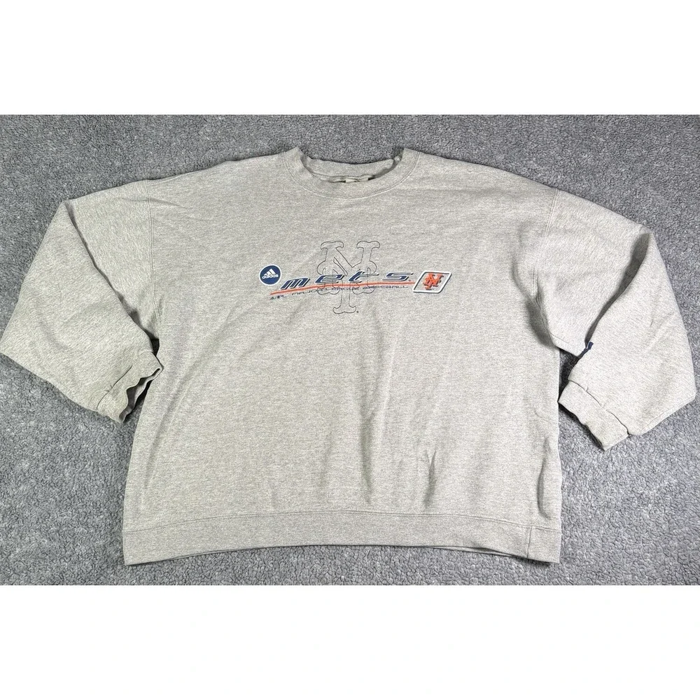 Vintage Y2K Adidas New York Mets MLB Crewneck Sweatshirt Gray Mens XL Official